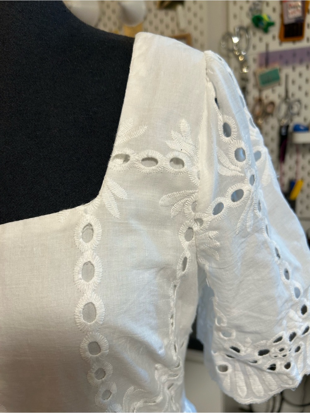 White Eyelet Midi Dress with Puff Sleeves
